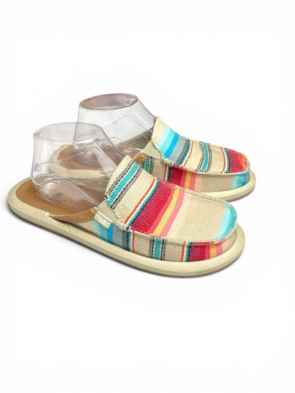Sanuk Striped Canvas Slip-On Sandals You Got My Back blanket Turquoise Coral 8